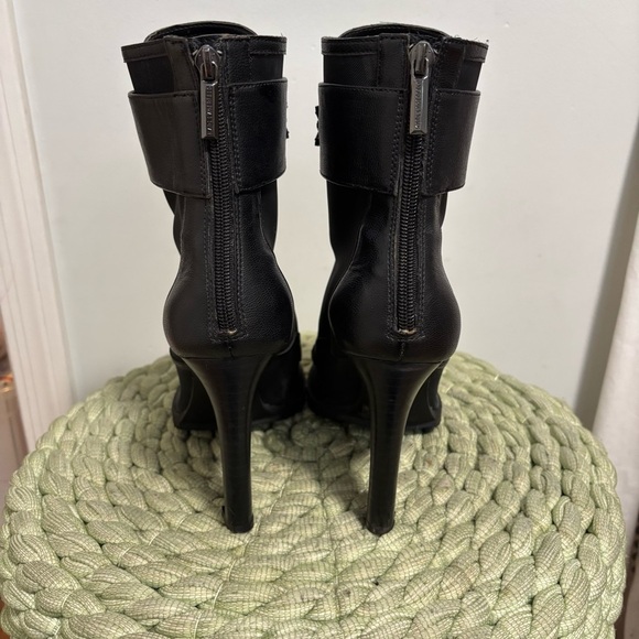 KARL LAGERFELD PARIS Blayze Black Mesh Beaded Heel Peep Toe Lug Sole Booties - Picture 7 of 10